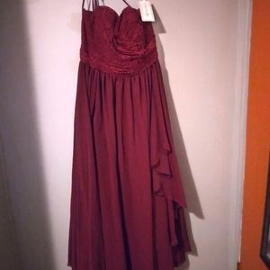 Size 26 Mahogany Strapless Bridesmaid Dress with Lace, Brand New